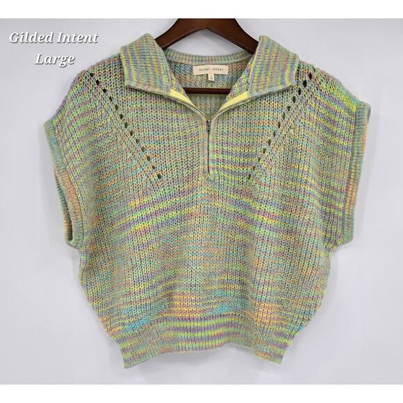 Gilded Intent Sweaters - Gilded Intent Y2K Revival Pastel Knit Half-Zip Sweater Vest (L)